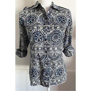 Tory Burch • Blue White Button Front Patterned Blouse